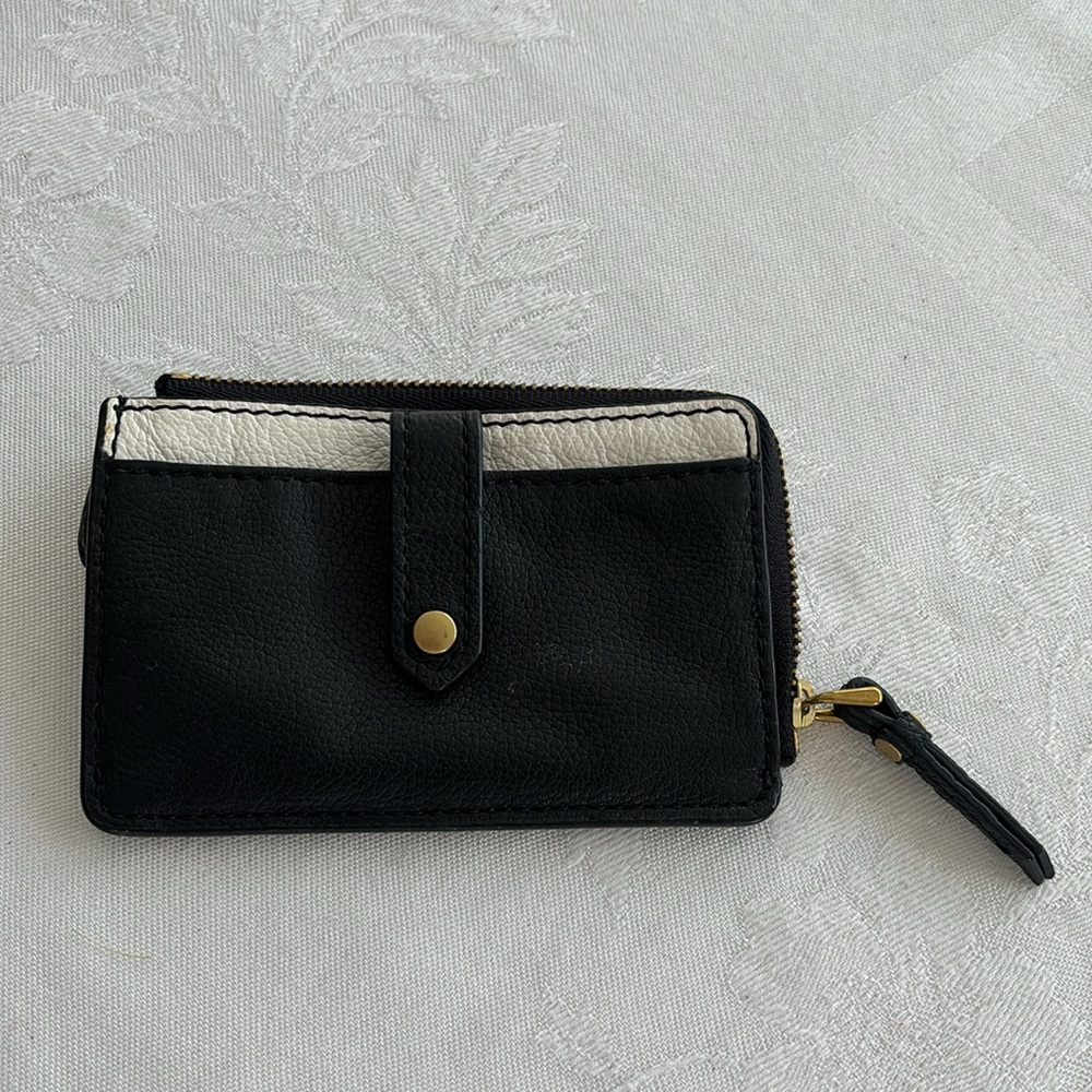 FOSSIL Black White Leather ID Change Purse Wallet